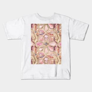 Geometric Gilded Stone Tiles in Blush Pink, Peach and Coral Kids T-Shirt